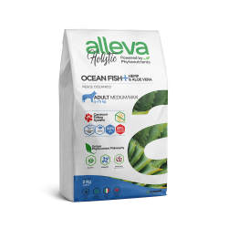 Alleva Holistic perros Adultos raza Mediana/Grande Pescado Oceánico + Aloe Vera & Cannabis 12Kg