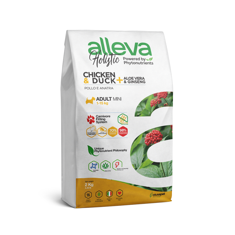 Alleva Holistic perros Adultos Razas Pequeñas Pollo & Pato + Ginseng & Aloe Vera