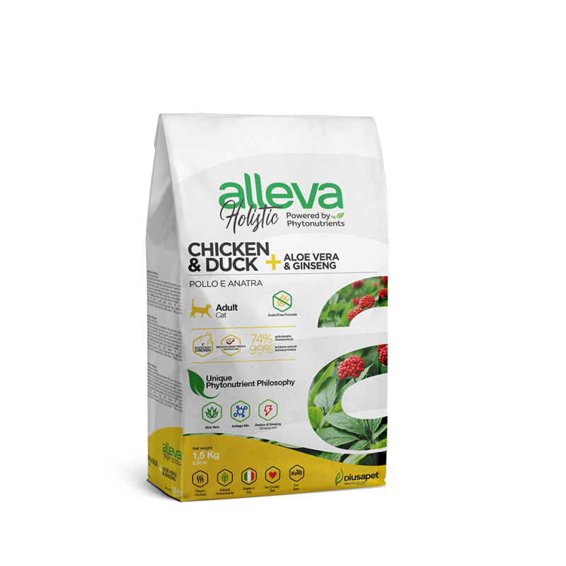 Alleva Holistic gatos Adultos con Pollo & Pato + Aloe Vera & Ginseng 1.5Kg